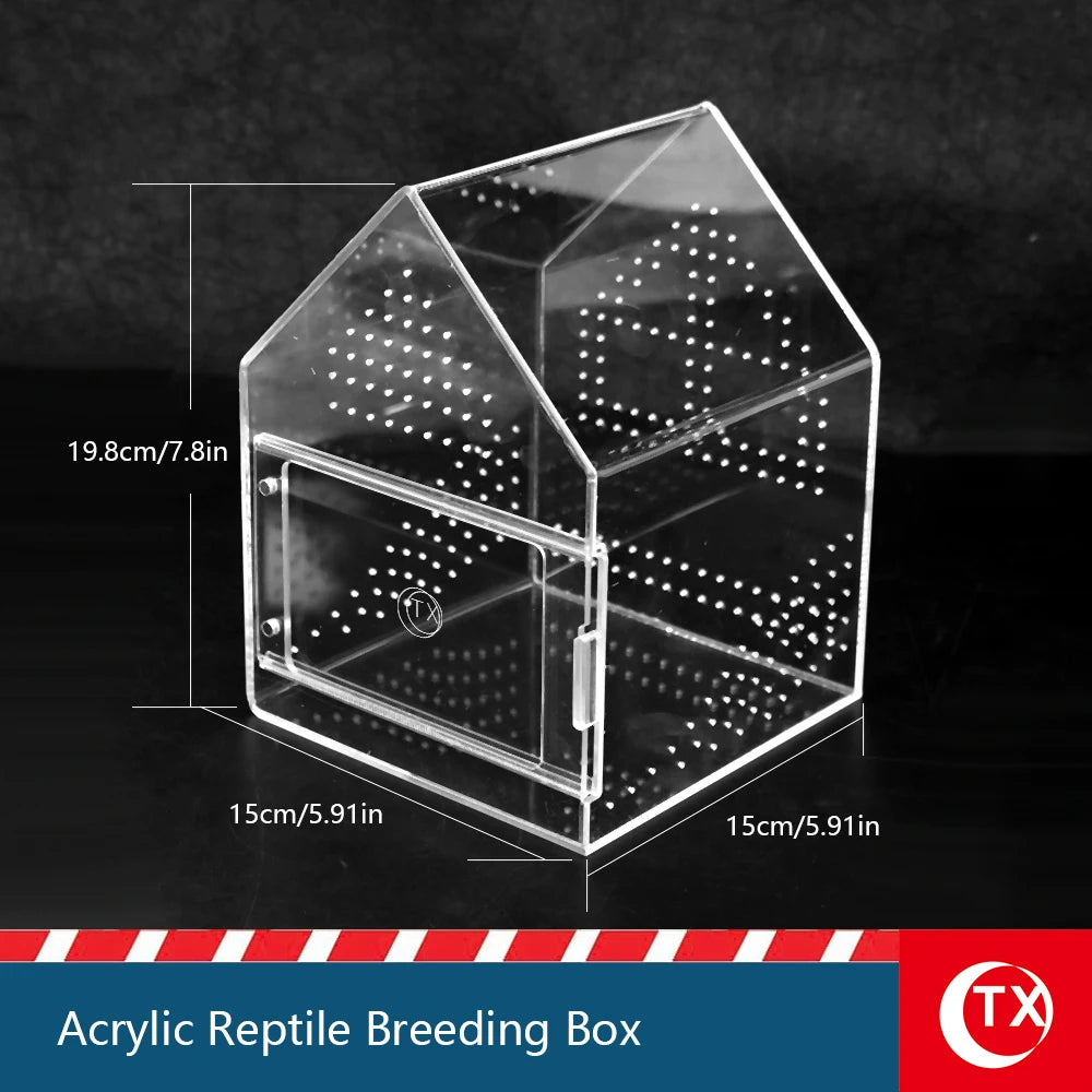 House-Shaped Acrylic Reptile Breeding Box | Transparent Pet Habitat for Spiders, Lizards & Insects | Magnetic Door & Breathable
