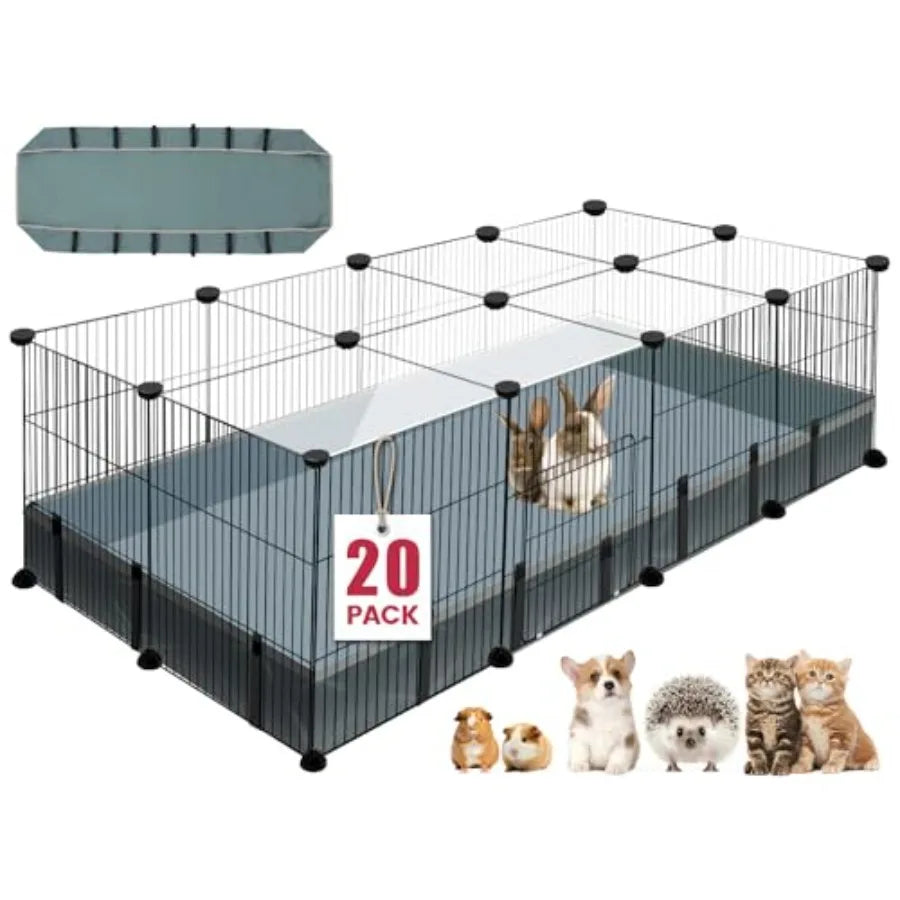 Small Animal Playpen, 48" x 24" x 16" Pet Playpen with Waterproof Mat, CandC Cage for Guinea Pigs, Puppy Play Pen, Bunny Plaype