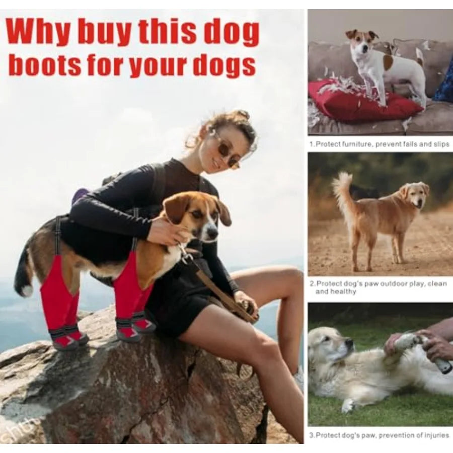 Dog Suspender Boots, Tall Anti-Slip and Fall Waterproof Shoes Leggings, Adjustable Suspender Boots for Winter Snow Rain Hiking