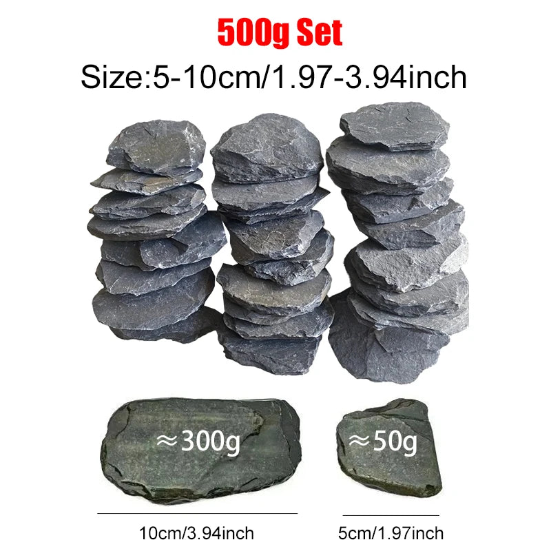 500/1000g Random Size Flat Slate Stone Pieces Aquarium Decor Rocks for Fish Tank Aquascape Landscape Reptile Cage Decoration ZYF