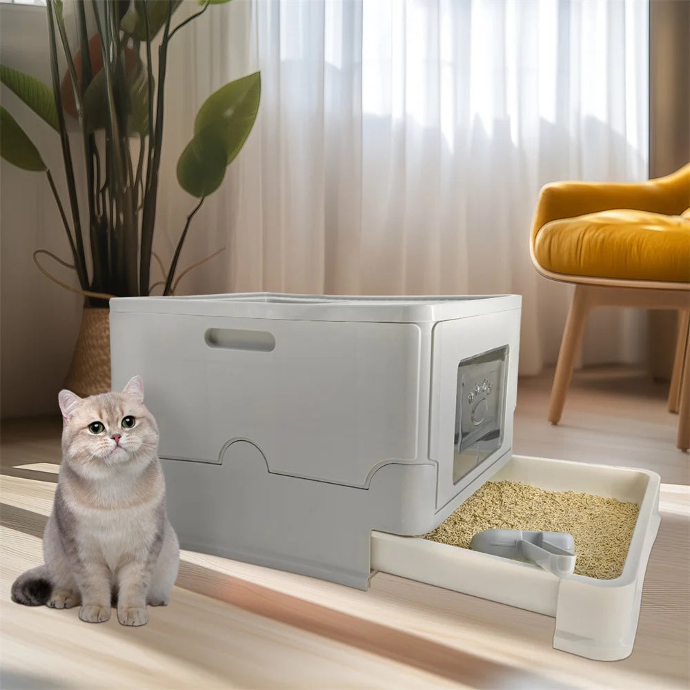 Large Cat Litter Box Kitty Sandbox Cat Litter Box Enclosed Splashproof Cat Tray Toilet Cleaning Basin Supplies Pet Toilet Tray