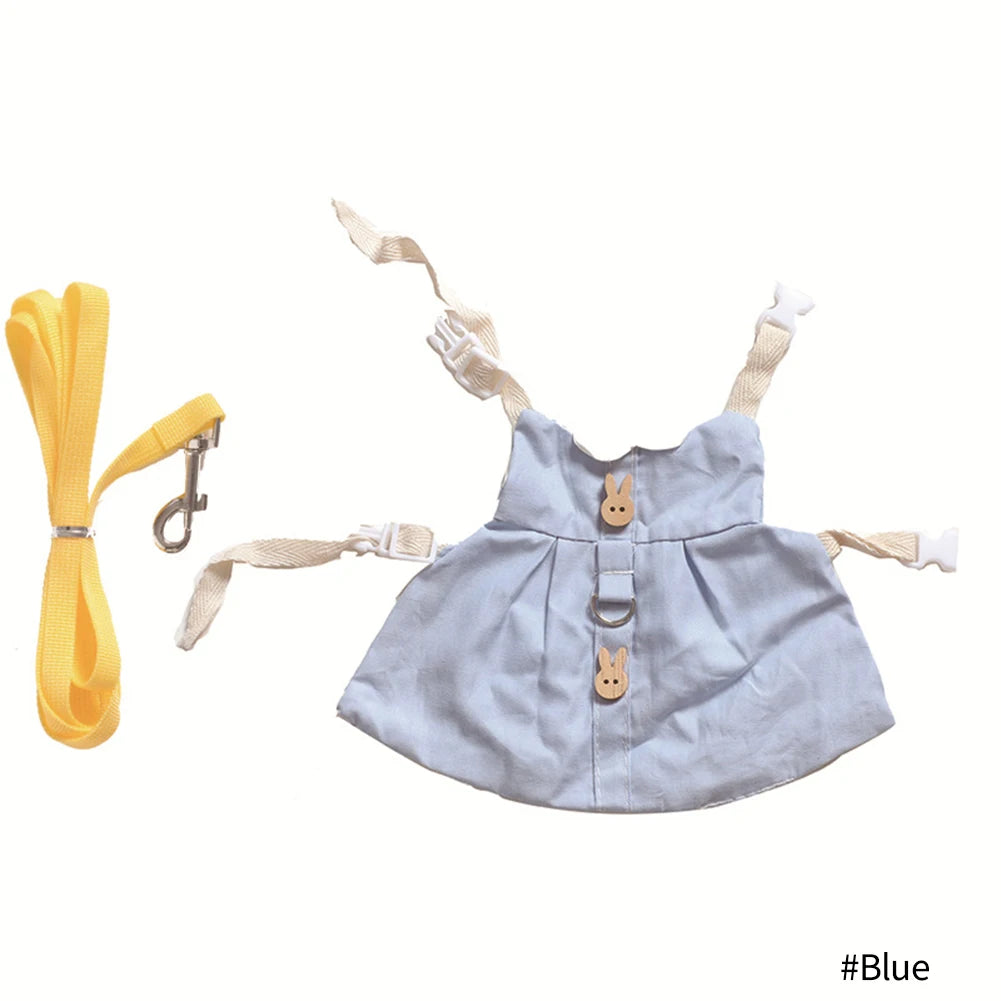 Cute Bunny Pet Vest Accessories Outdoor Leash Rabbit Clothes with Bag Hat Harness Strap Leash Dress Clothes for Guinea Pig