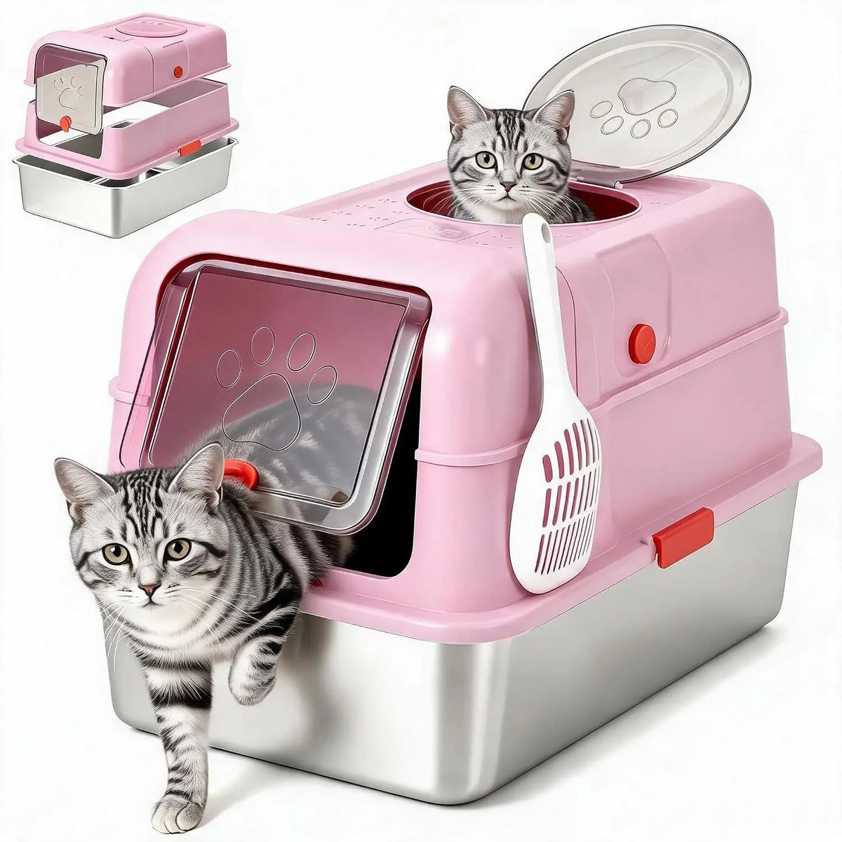 Extra Large Stainless Steel Litter Box with Lid, Non‑Stick Black Covered Metal Cat Litter Box, Dual‑Entry Odor‑Resistant Enclosed Cat Toilet for Indoor Cats, Kittens & Multi‑Cat Households