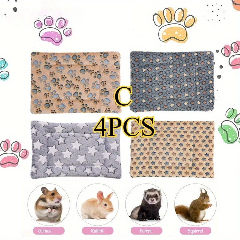 4pcs Small Pet Mattress Reversible Double Sided Rabbit Thickened Washable Cage Mat Suitable for Guinea Rabbits Hamsters