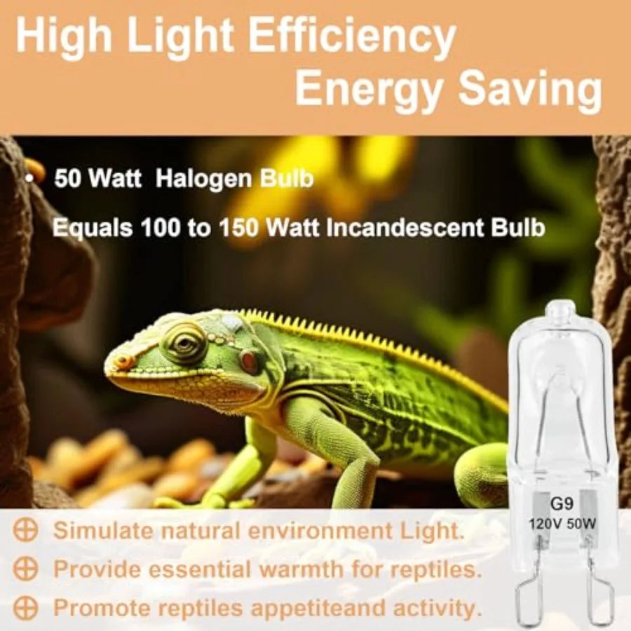 G9 Heat Lamp Bulbs for Reptile, Day White, Mini Halogen Bulb 50W, Infrared Reptile Heat Lamp for Bearded Dragon Gecko Turtle Li