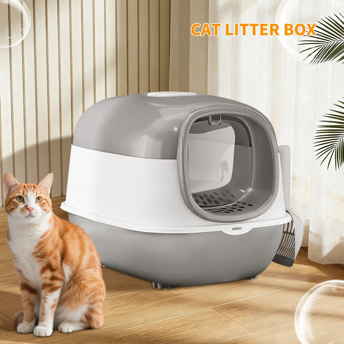 Switchable Open/Semi-Enclosed Cat Litter Box, Extra Large Jumbo Size for Multi-Cat Households, Splash-Proof and Anti-Tracking, Dual-Mode Over-the-Top Litter Pan, Low-Entry for Easy Cleaning, Suitable for Cats of Different Siz