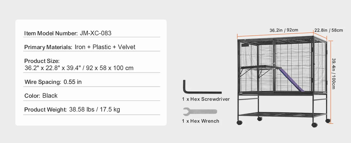 SucceBuy 64.6" Rolling Metal Ferret Cage Large 4-Tier Critter Nation Cage Small Animal Cage for Rats Hamster Guinea Chinchilla