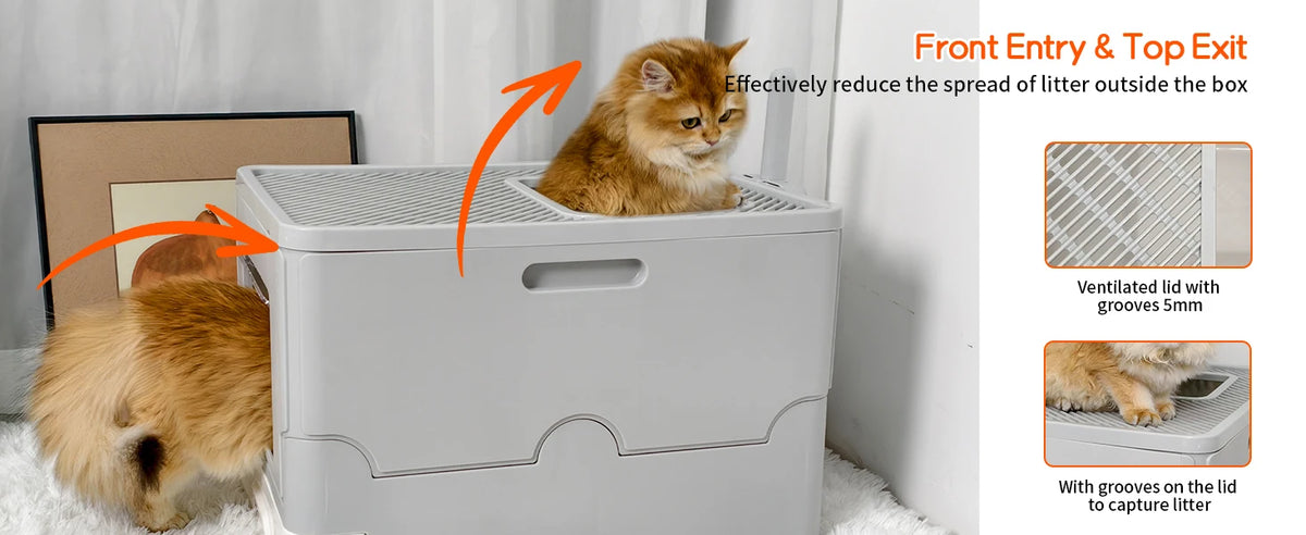 Large Cat Litter Box Kitty Sandbox Cat Litter Box Enclosed Splashproof Cat Tray Toilet Cleaning Basin Supplies Pet Toilet Tray