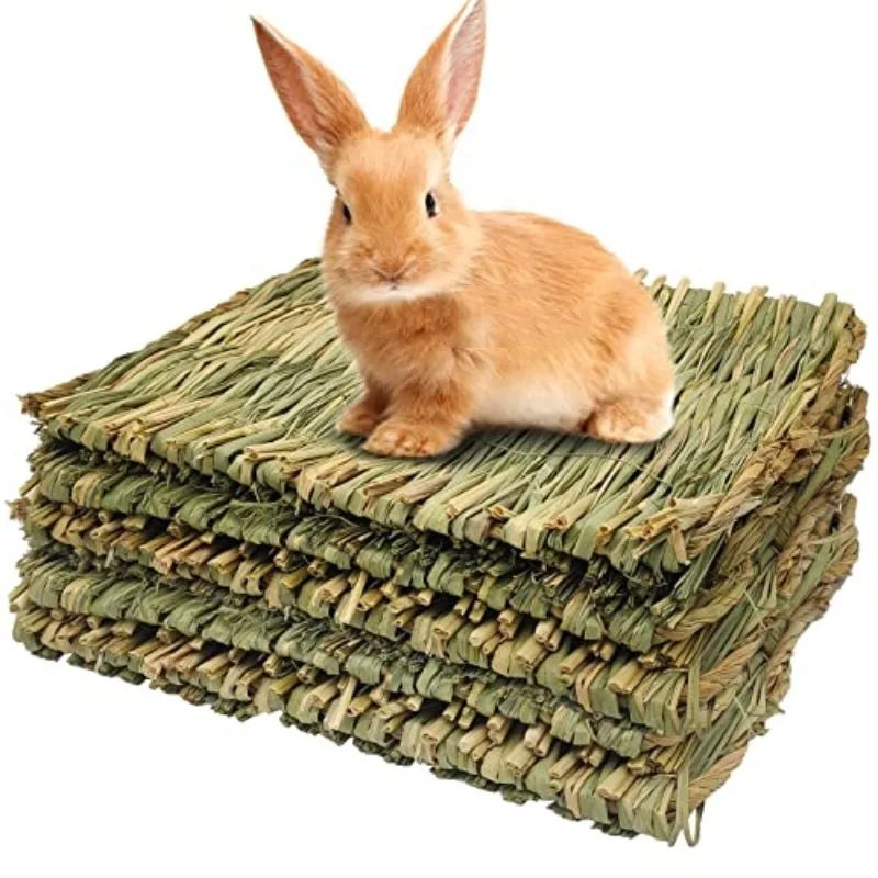 Grass House for Rabbit Foldable Woven Rabbit Cages Hamster Guinea Pig Grass Chew Toy Mat House Bed Nests for Animal Accessories