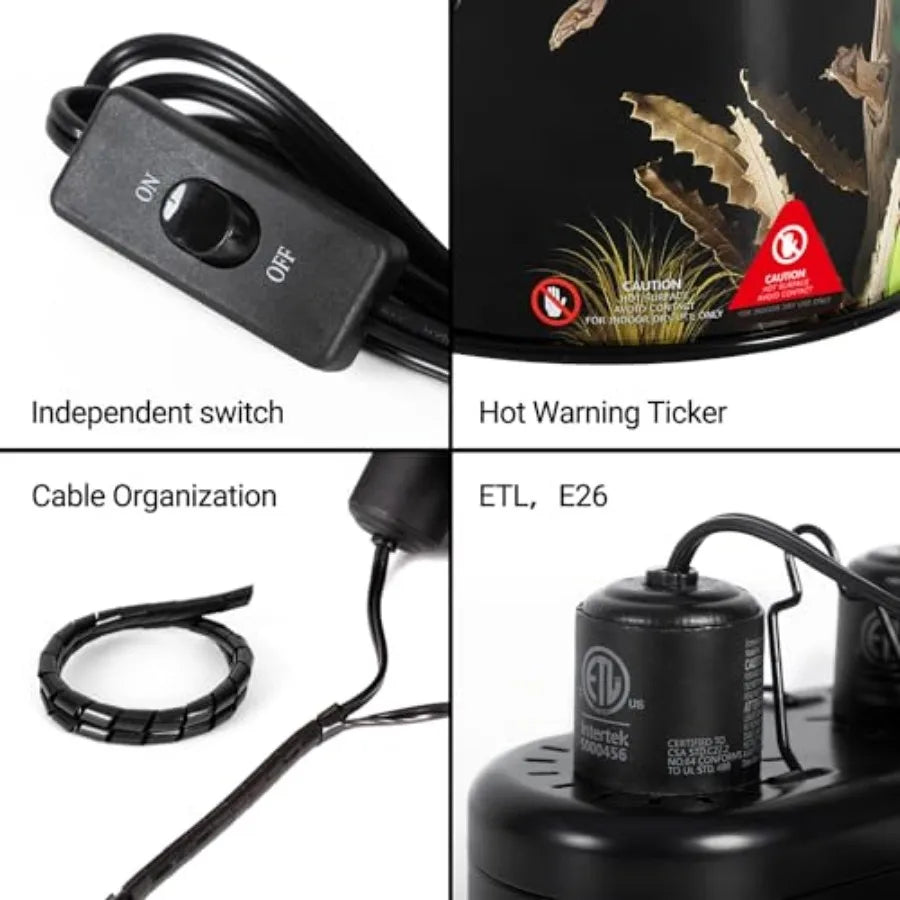 REPTI ZOO Nano Dual Dome Reptile Light Fixture and 25W Reptile Heat Lamp Combo Pack, Mini Daylight Basking Spot Heat Lamp and N