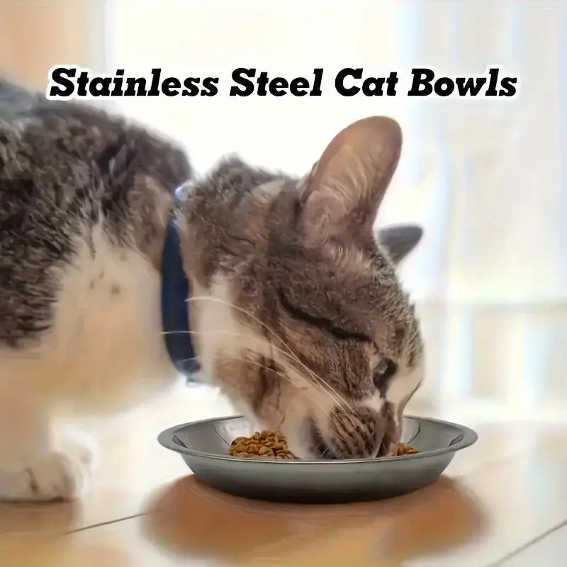 2/4/8pcs Slip Resistant Stainless Steel Cat Bowl – Low-Profile Wide Design for Kittens Small Pets Anti-Tip Base Feeding Station