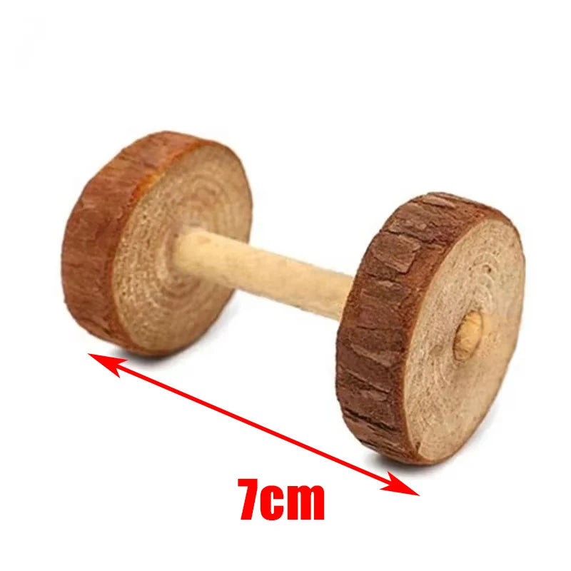 Guinea Pig Rabbit Hamster Small Animal Play Pet Roller Toys Natural Wooden Pine Dumbells Unicycle Bell Chew Chewing Braided Ball