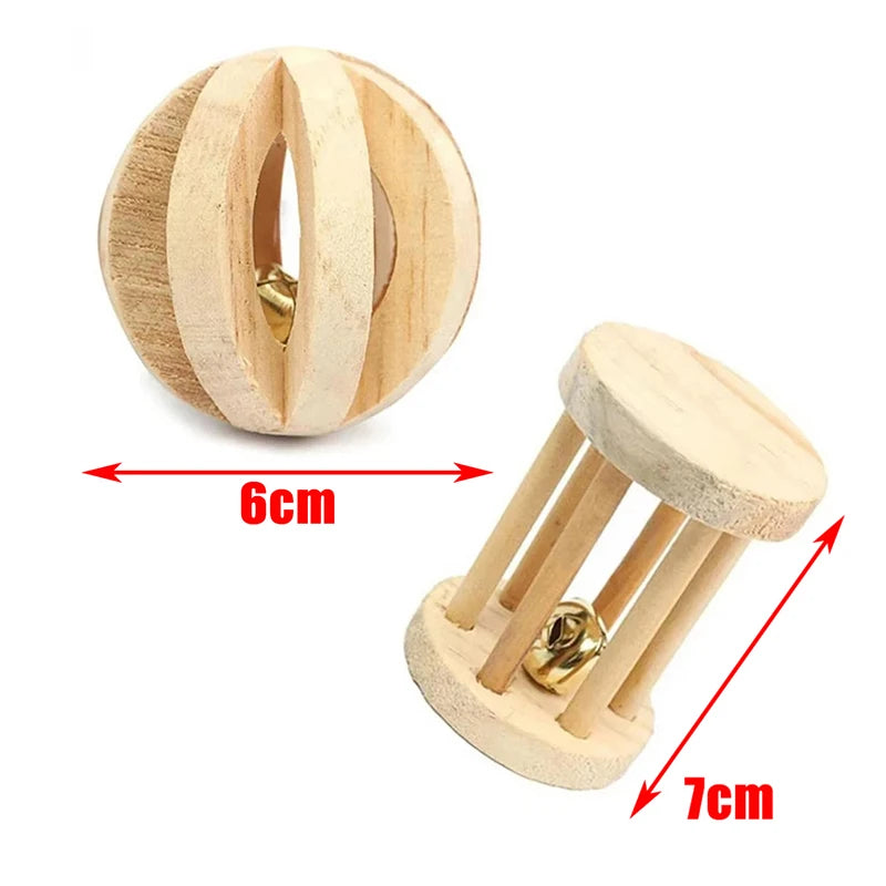 Guinea Pig Rabbit Hamster Small Animal Play Pet Roller Toys Natural Wooden Pine Dumbells Unicycle Bell Chew Chewing Braided Ball