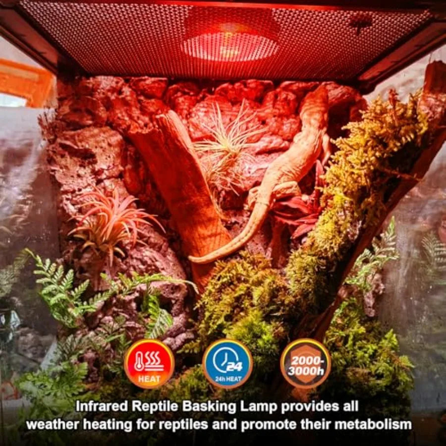 2 Pack Infrared Heat Lamp Bulbs, Reptile Heat Emitter Basking Spot Light, Red Heat Lamp for Chickens Coop Reptile Pets Brooder