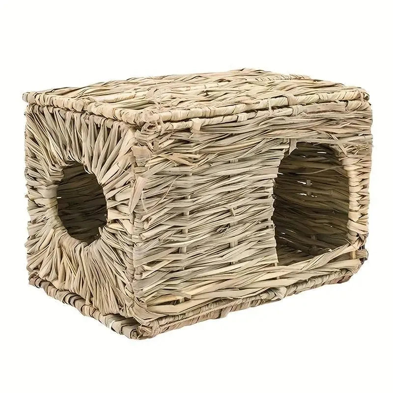 Grass House for Rabbit Foldable Woven Rabbit Cages Hamster Guinea Pig Grass Chew Toy Mat House Bed Nests for Animal Accessories