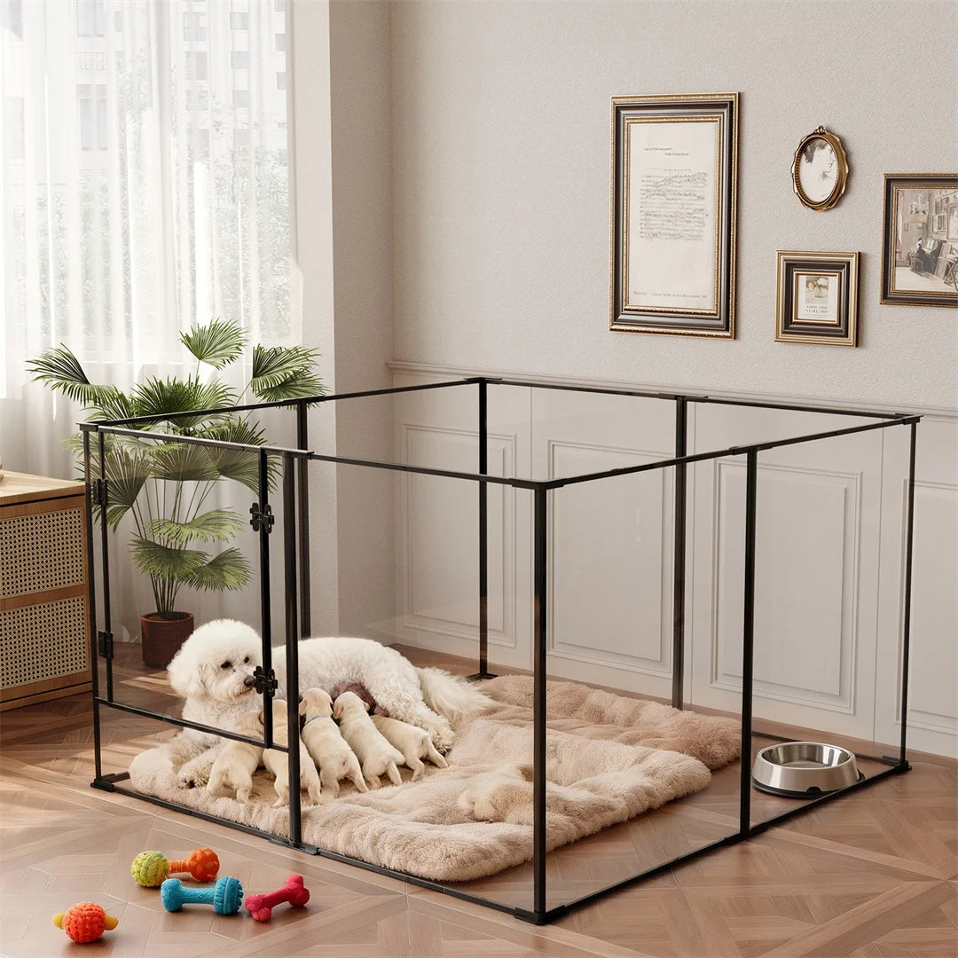 8 Panels Acrylic Dog Playpen Indoor Pet Exercise Fence Whelping Pen Box for Puppies Rabbits Small Animals Clear Pet Play Area