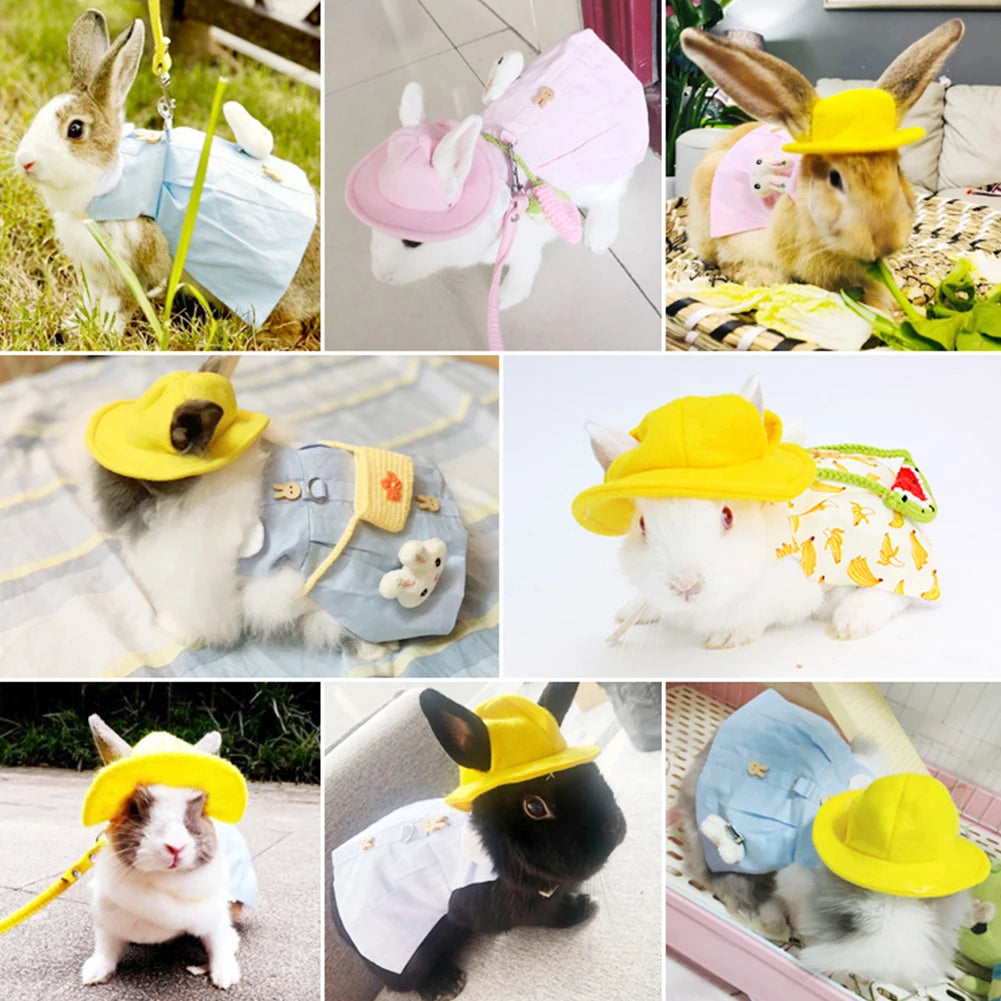 Cute Bunny Pet Vest Accessories Outdoor Leash Rabbit Clothes with Bag Hat Harness Strap Leash Dress Clothes for Guinea Pig
