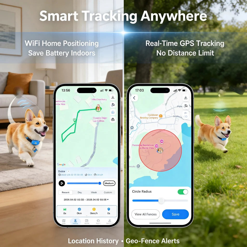 GPS Pet Tracker 4G for Dogs & Cats Built-in SIM with Real-Time Tracking, WiFi Home Positioning, IP67 Waterproof, Plan Required