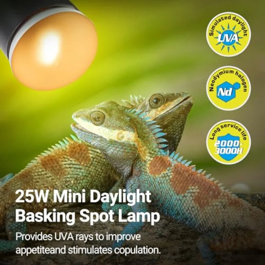 REPTI ZOO Nano Dual Dome Reptile Light Fixture and 25W Reptile Heat Lamp Combo Pack, Mini Daylight Basking Spot Heat Lamp and N