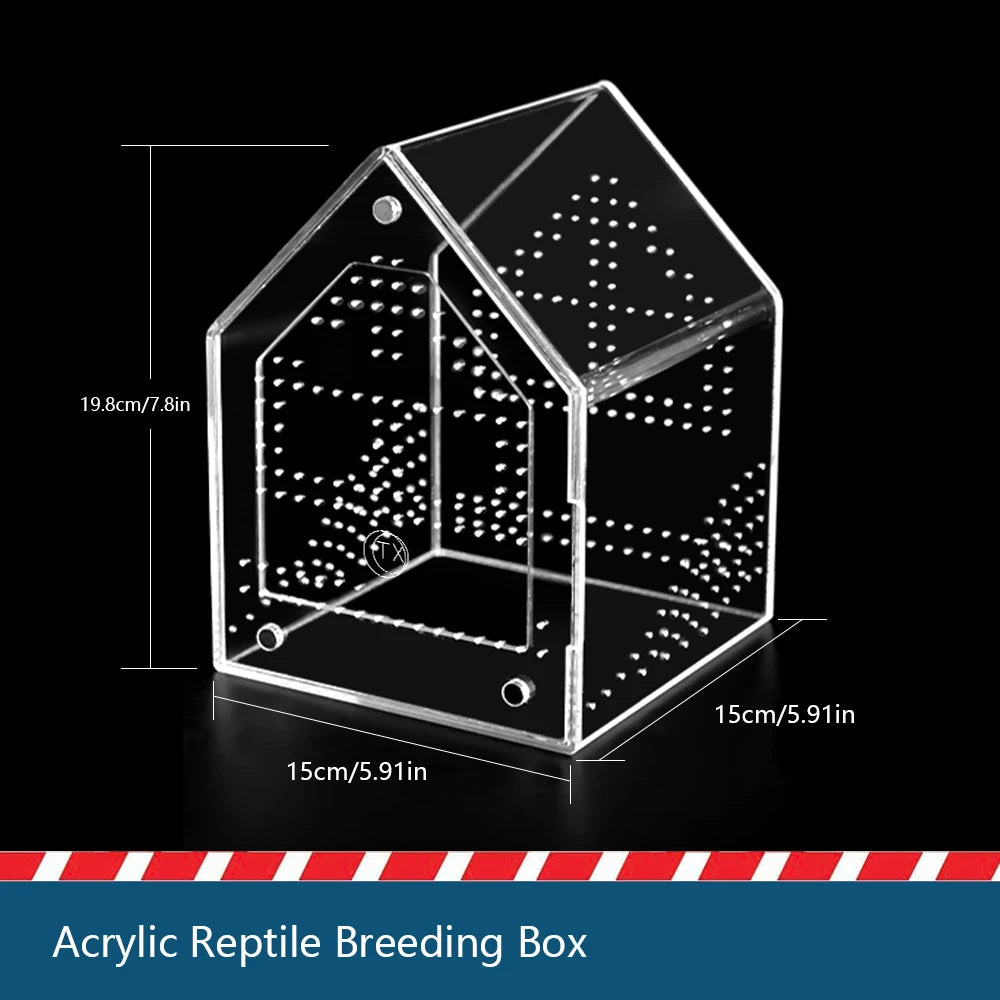 House-Shaped Acrylic Reptile Breeding Box | Transparent Pet Habitat for Spiders, Lizards & Insects | Magnetic Door & Breathable