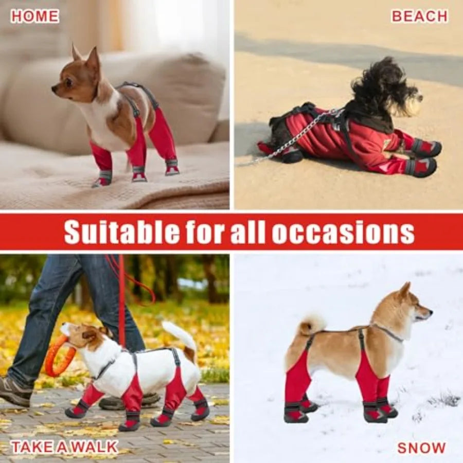 Dog Suspender Boots, Tall Anti-Slip and Fall Waterproof Shoes Leggings, Adjustable Suspender Boots for Winter Snow Rain Hiking