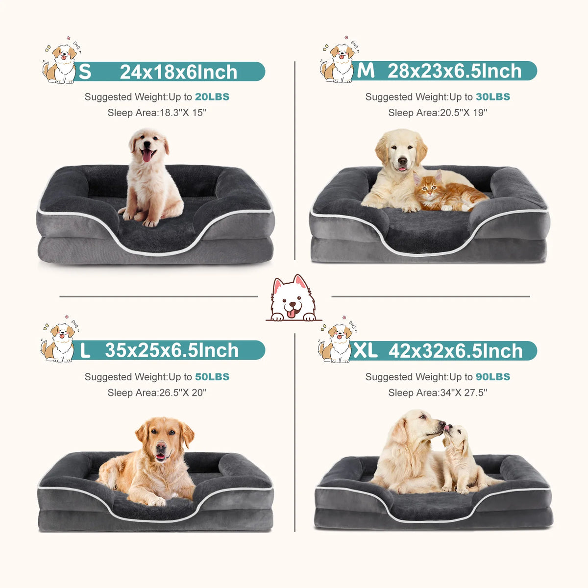 MCQ 42x32 Inch Memory Foam Dog Bed XL Machine Washable Cover Pet Bed Anti-Slip Waterproof Memory Foam Couch Bed for Home Pet Indoor Dogs