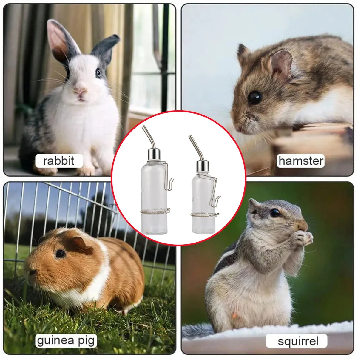 Hamster Rabbit Pet Hanging Automatic Drinking Fountain 180ml/350ml Easy Installation Drinking Bottle for Guinea Pig Squirrel 1Pc