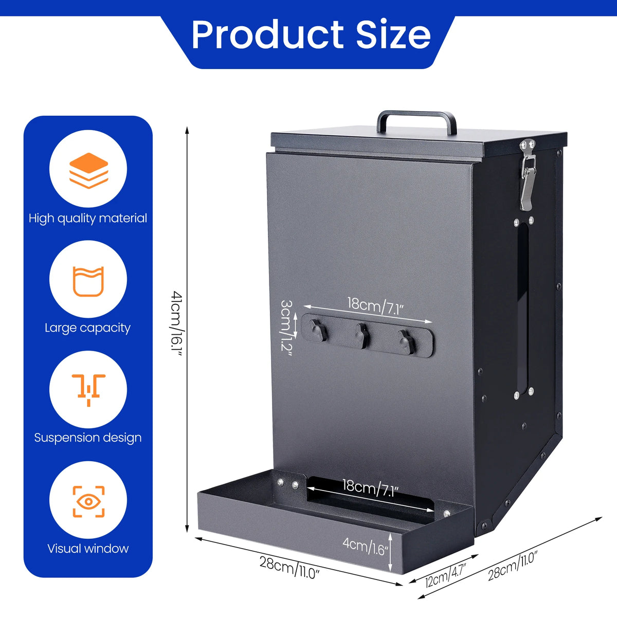 Large Stainless Steel Hanging Dog Bowl Feeder for Crate Cage - No Spill Pet Food Dispenser