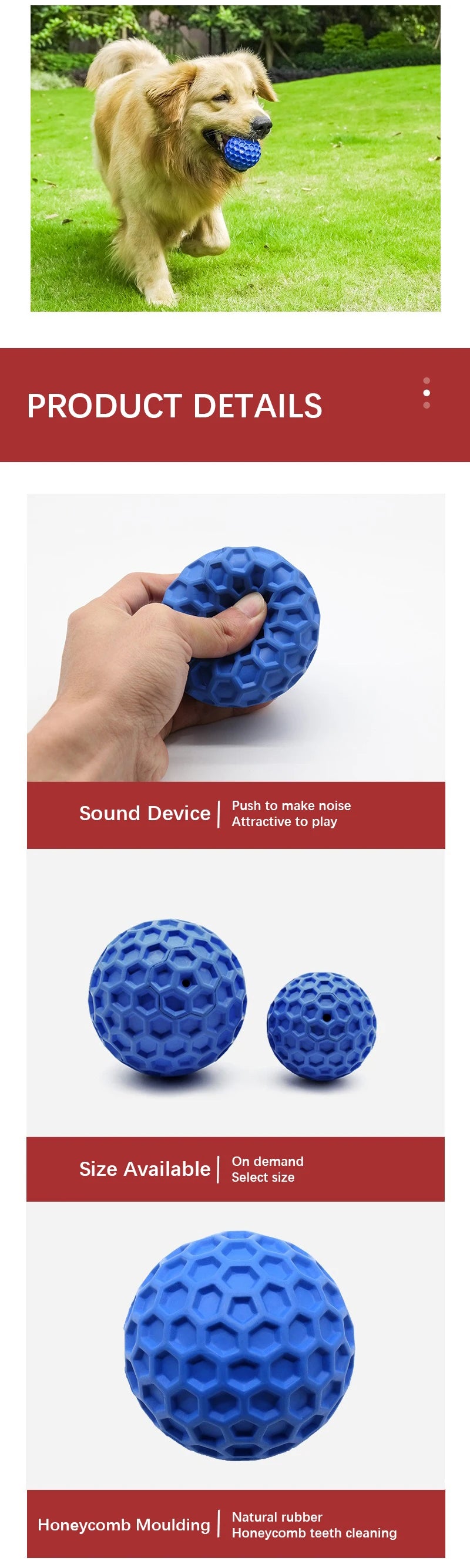 New Dog Toys Bite Resistant Interactive Throwing Sound Honeycomb Balls Natural Rubber Teething Clean Teeth Toys Pet Products