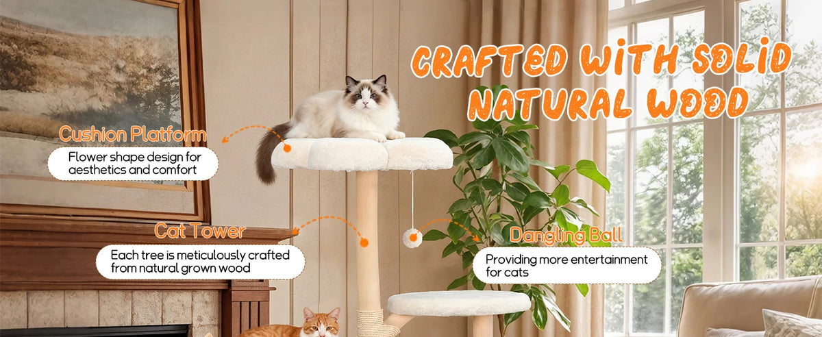 Large Cat Tree Tower Pet Cat Activity Center Scratching Post Cat Condo House Solid Wooden Cat Furniture