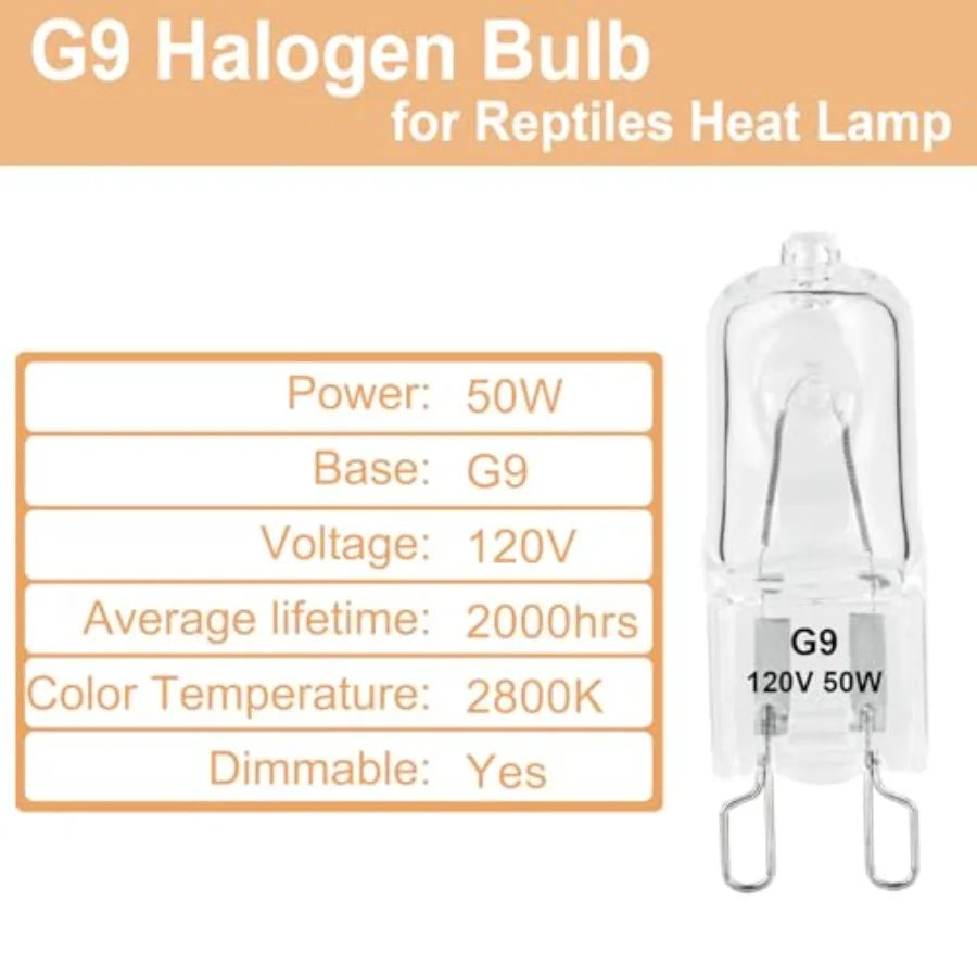 G9 Heat Lamp Bulbs for Reptile, Day White, Mini Halogen Bulb 50W, Infrared Reptile Heat Lamp for Bearded Dragon Gecko Turtle Li