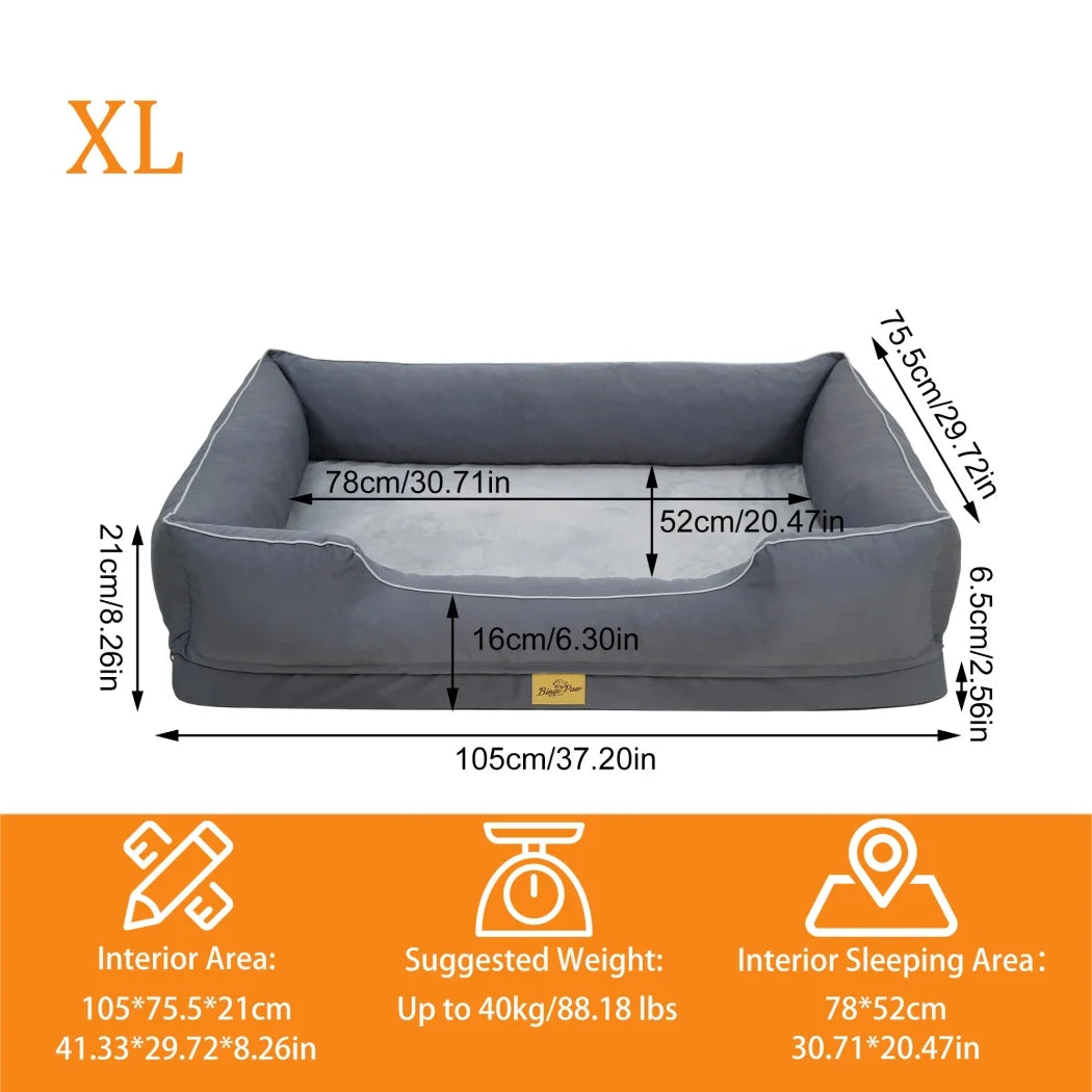 Extra Large Orthopedic Dog Bed Soft Calming Pet Sofa Couch Enhanced Bolster Deep Snuggle Bed