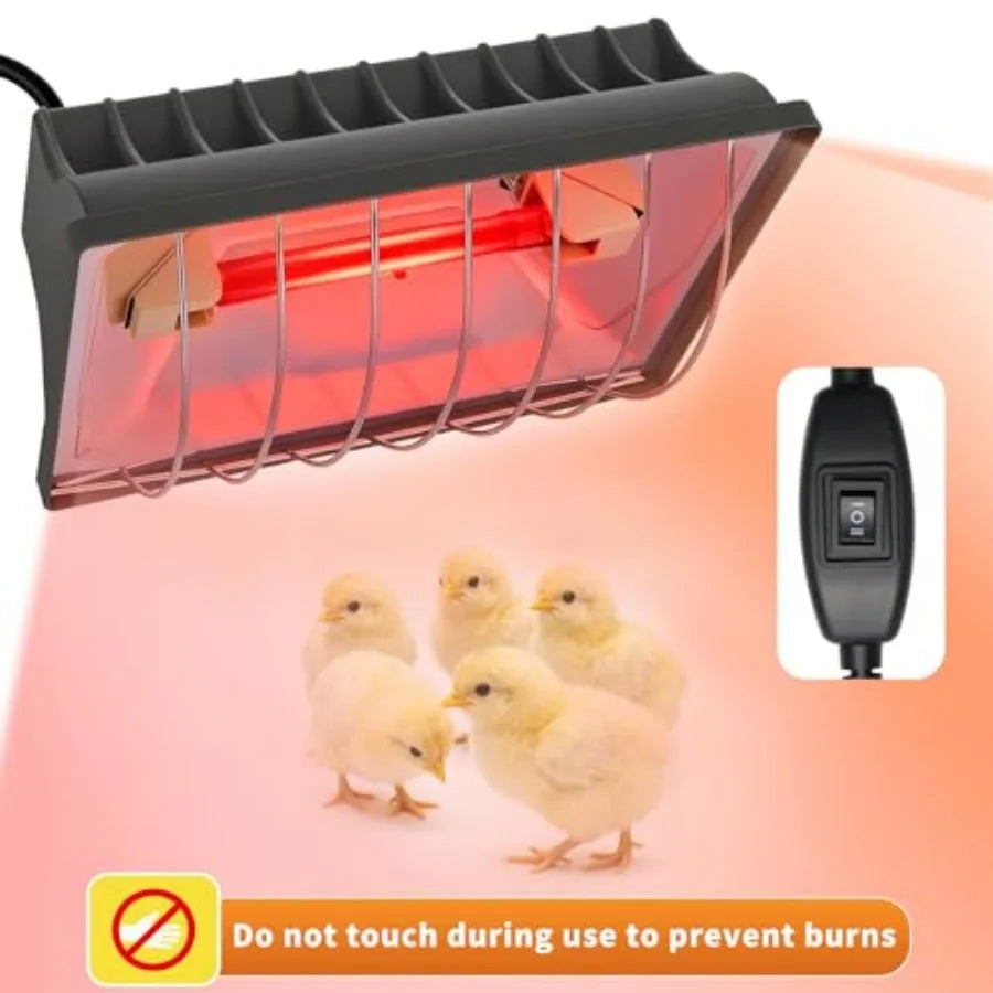 50W Chicken Coop Heat Lamp with Guard, Adjustable Temperature Brooder Heater, 175W/250W Infrared Heating Lamp for Chicks, Duckl