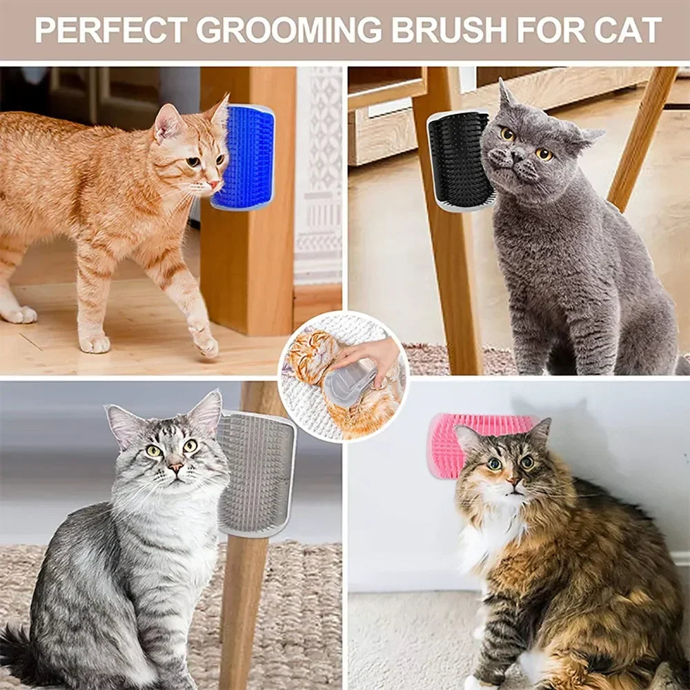 Cat Scratcher Massage Comb - Corner Scratching Brush with Catnip, Pet Deshedding Comb for Hair Removal, Grooming