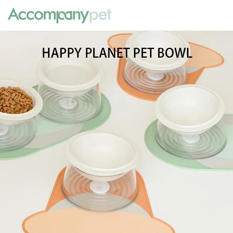 White Happy Planet Pet Bowl Tilted Raised Cat Bowl Non‑Slip Anti‑Tip Pet Feeding Dish Neck Guard Removable Bowl for Cats Small Dogs