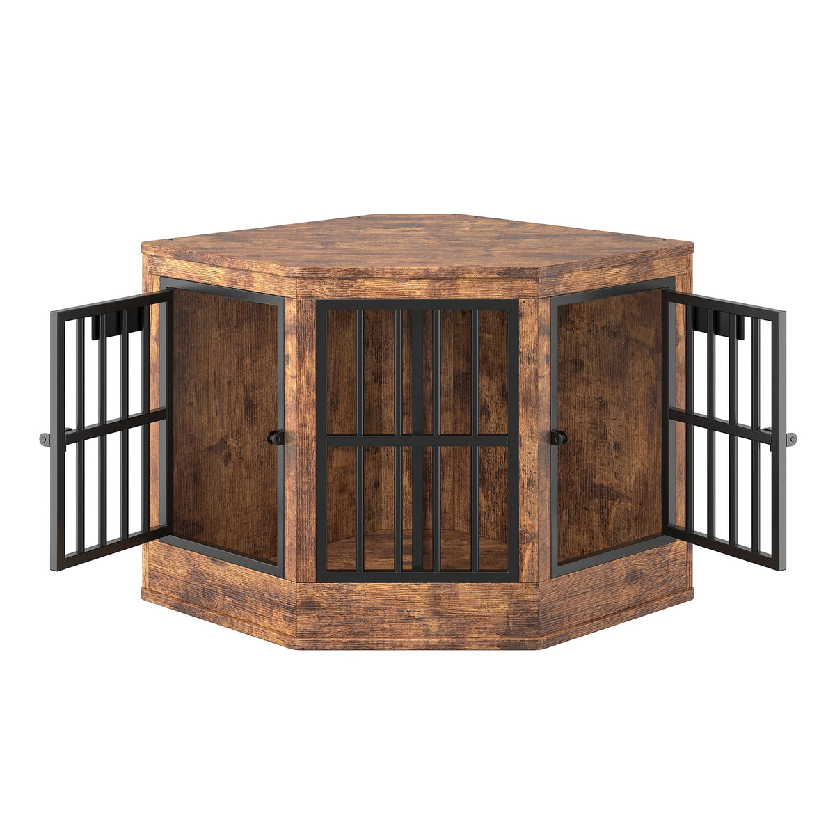 Wooden Corner Dog Crate Furniture Modern Indoor Dog Cage Decorative Pet House TV Stand for Medium and Large Sized Dogs Brown