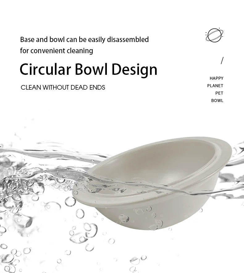 White Happy Planet Pet Bowl Tilted Raised Cat Bowl Non‑Slip Anti‑Tip Pet Feeding Dish Neck Guard Removable Bowl for Cats Small Dogs