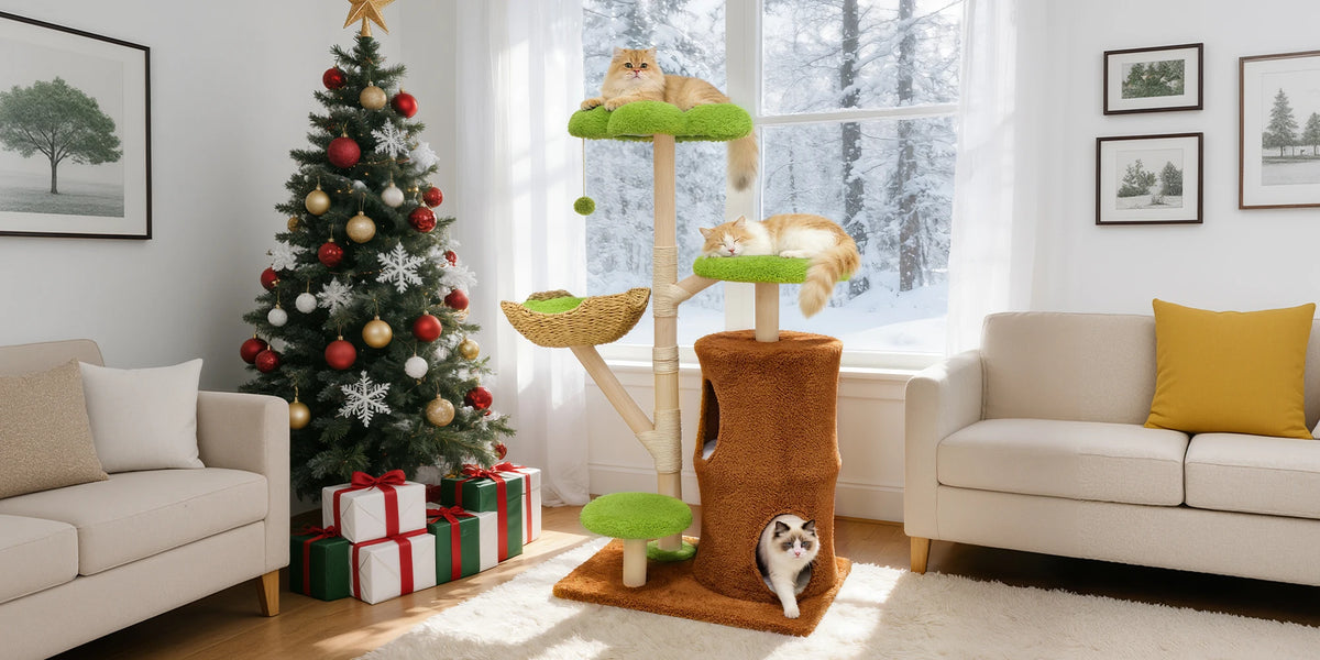 Large Cat Tree Tower Pet Cat Activity Center Scratching Post Cat Condo House Solid Wooden Cat Furniture