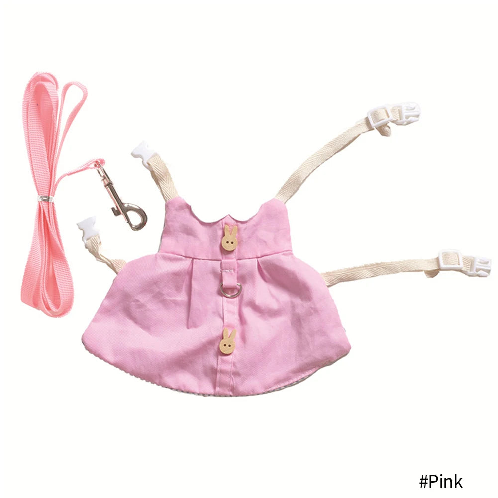Cute Bunny Pet Vest Accessories Outdoor Leash Rabbit Clothes with Bag Hat Harness Strap Leash Dress Clothes for Guinea Pig