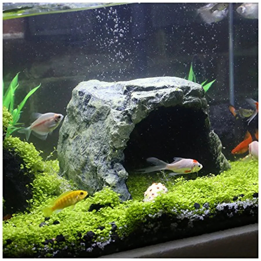 Reptile Rock Hide Cave for Lizards, Turtles and Snakes Resin, Naturalistic Terrarium And Aquarium Decor For Amphibians And Fish