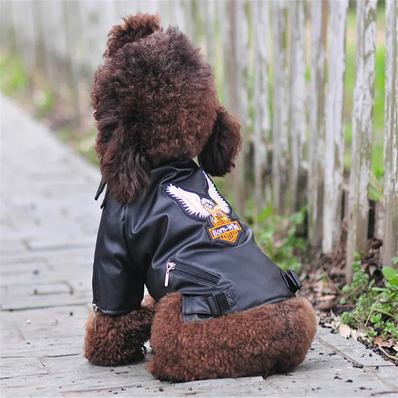 Glorious Eagle Pattern Dog Coat PU Leather Jacket Soft Waterproof Outdoor Puppy Outerwear Fashion Clothes For Small Pet
