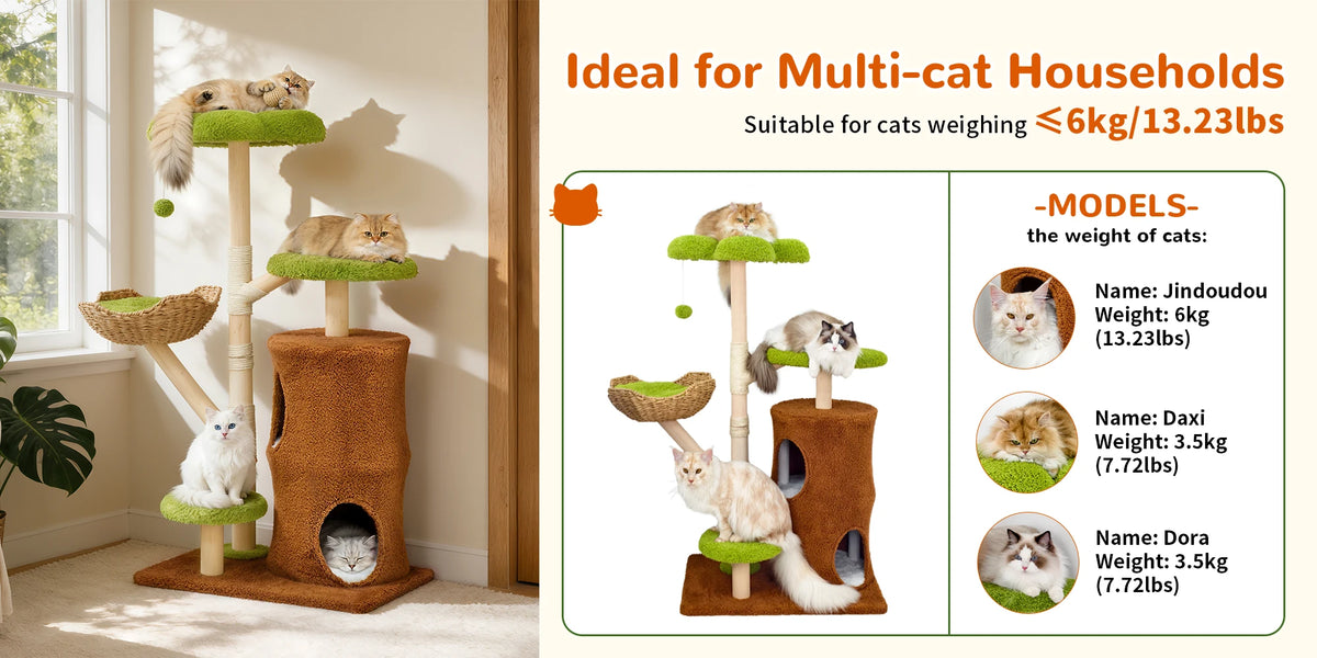 Large Cat Tree Tower Pet Cat Activity Center Scratching Post Cat Condo House Solid Wooden Cat Furniture