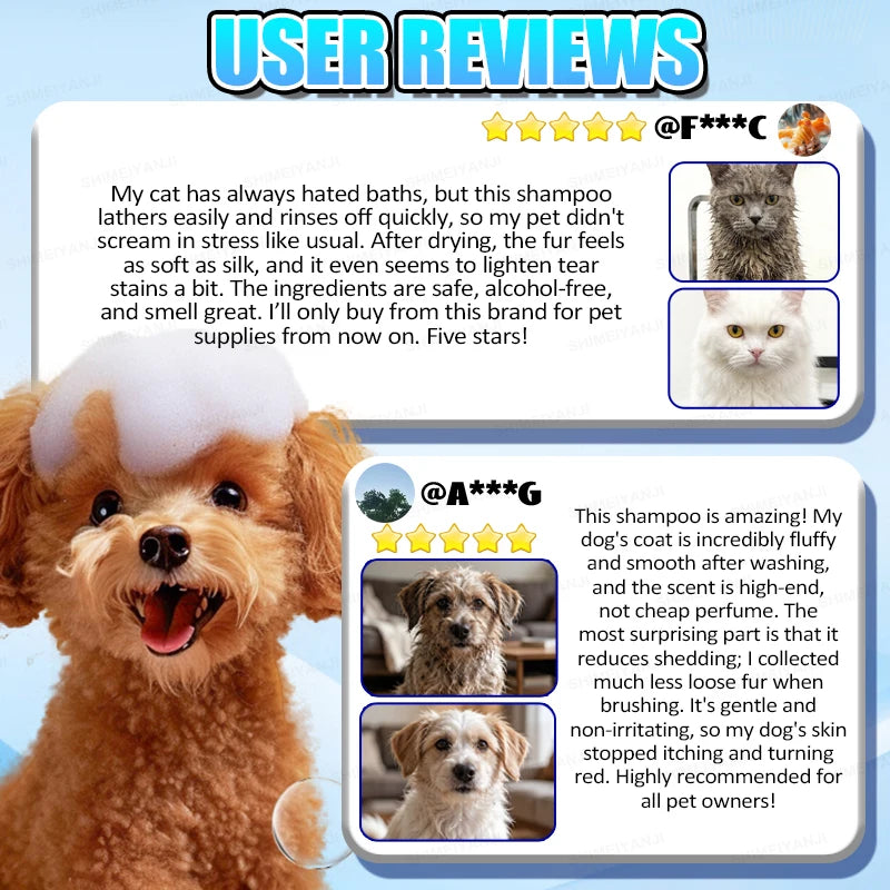 Waterless dry shampoo for cats and dogs; pet grooming and cleaning shampoo; foam; pet supplies