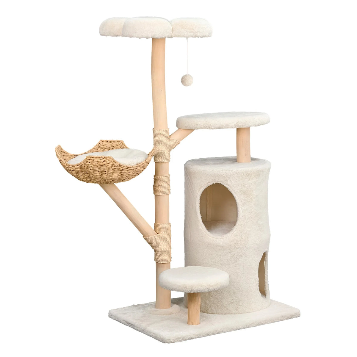 Large Cat Tree Tower Pet Cat Activity Center Scratching Post Cat Condo House Solid Wooden Cat Furniture