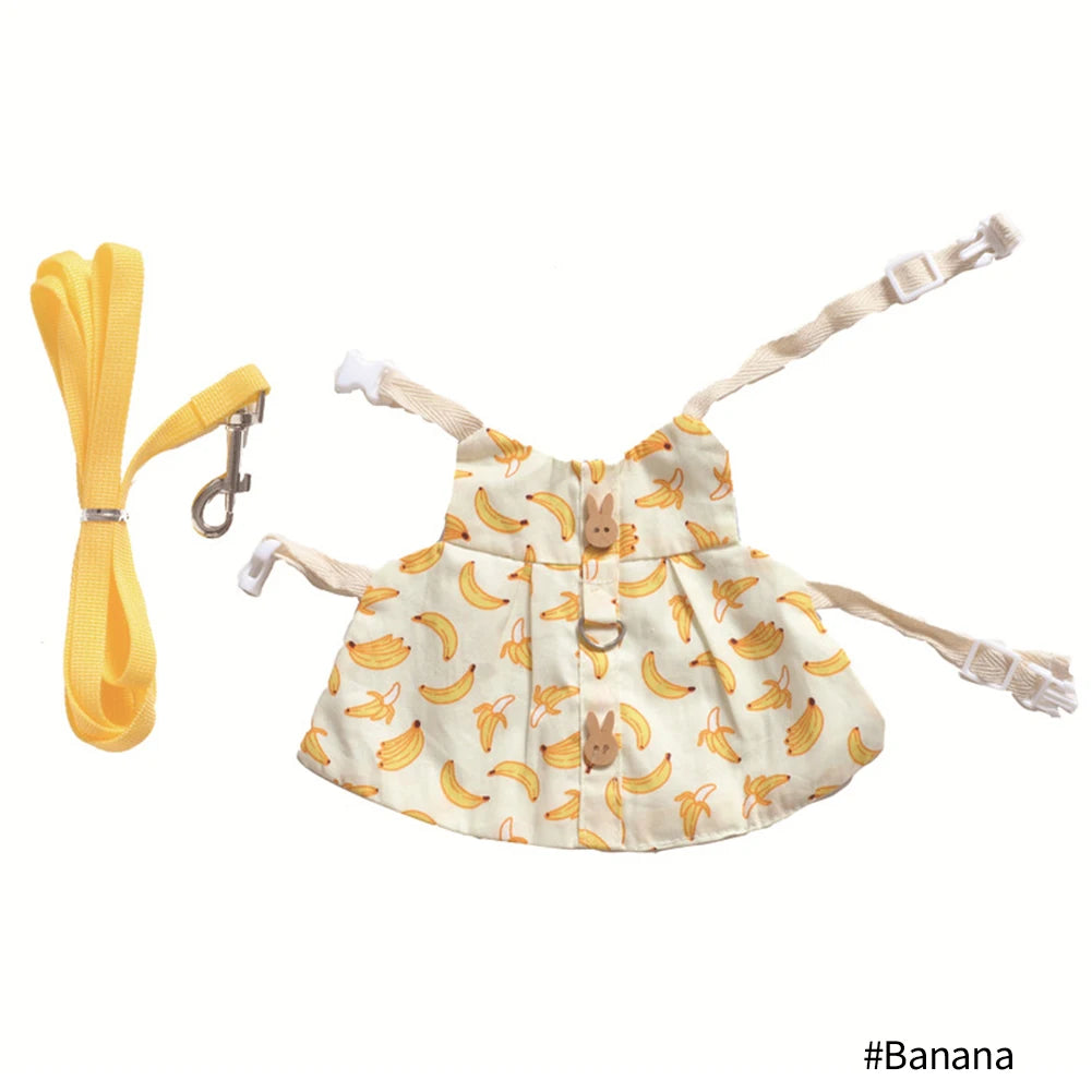 Cute Bunny Pet Vest Accessories Outdoor Leash Rabbit Clothes with Bag Hat Harness Strap Leash Dress Clothes for Guinea Pig