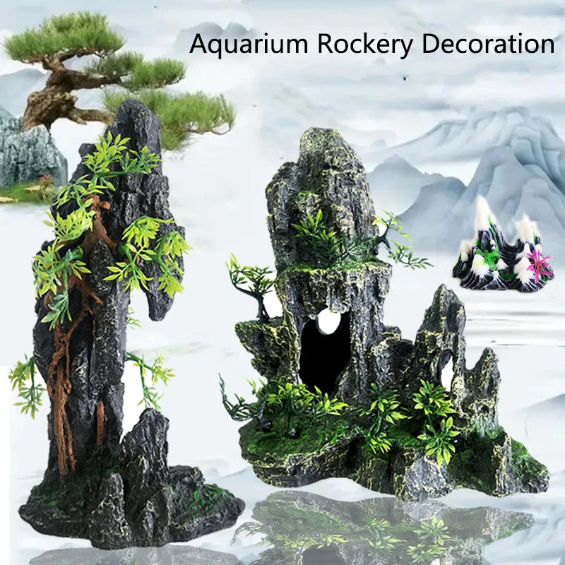 Resin Aquarium Rockery Mountain Decoration Artificial View Rock Cave Stone Tree Fish Tank Ornament Aquarium Decor Home New