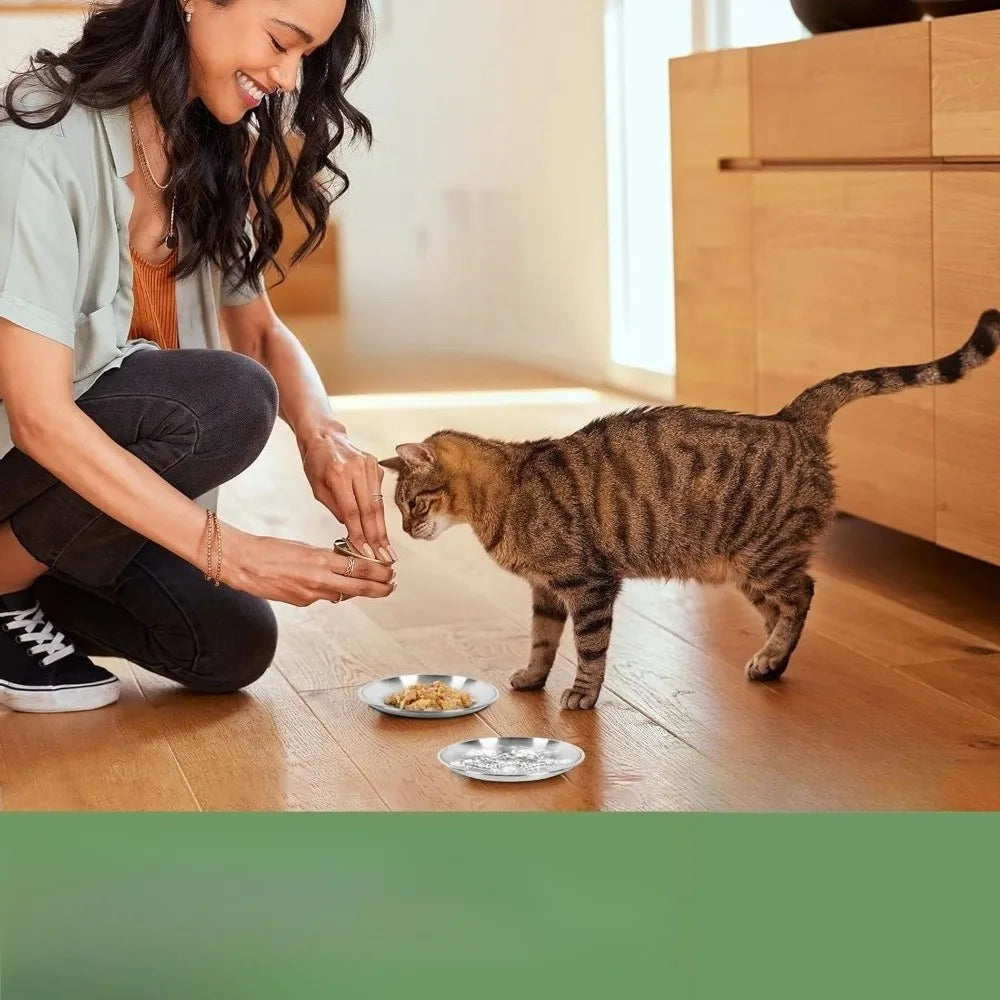 4pcs Whisker-Friendly Stainless Steel Cat Bowls Set - 6.7" Wide Metal Food Bowls with Non-Slip Base, 13oz Capacity, Durable & Easy-Clean Design for Indoor/Outdoor Use, Without Battery