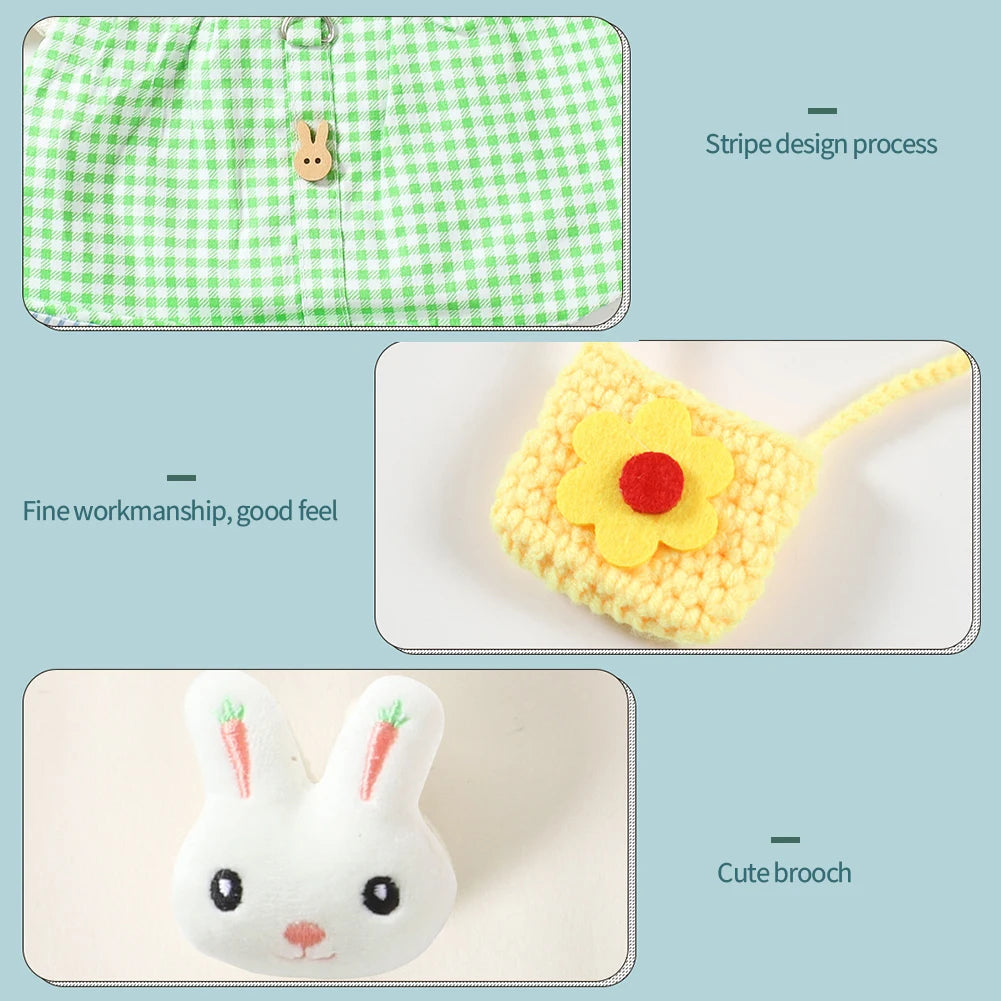 Cute Bunny Pet Vest Accessories Outdoor Leash Rabbit Clothes with Bag Hat Harness Strap Leash Dress Clothes for Guinea Pig