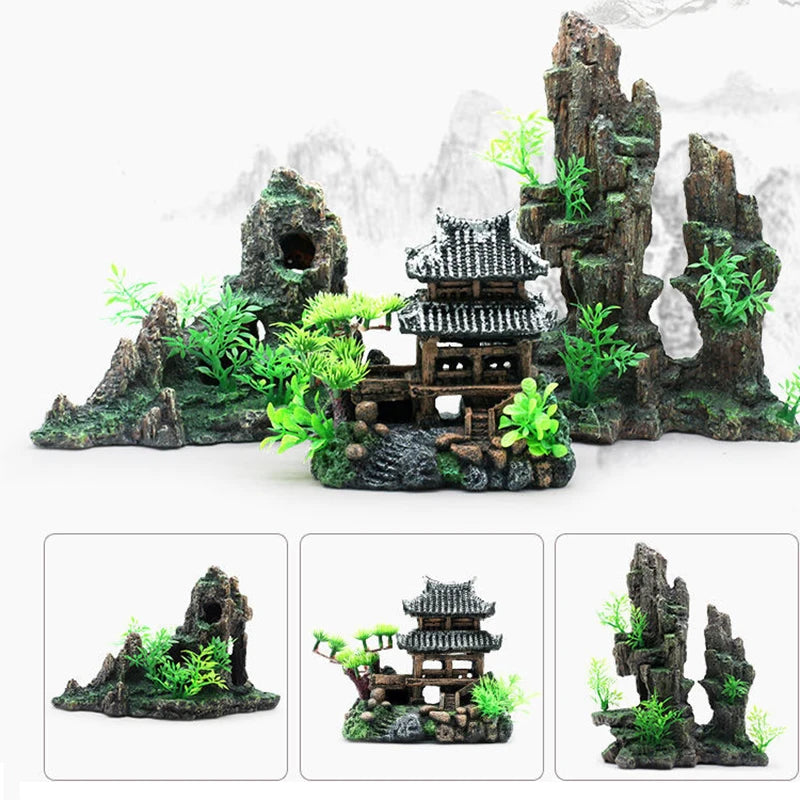 Resin Aquarium Rockery Mountain Decoration Artificial View Rock Cave Stone Tree Fish Tank Ornament Aquarium Decor Home New