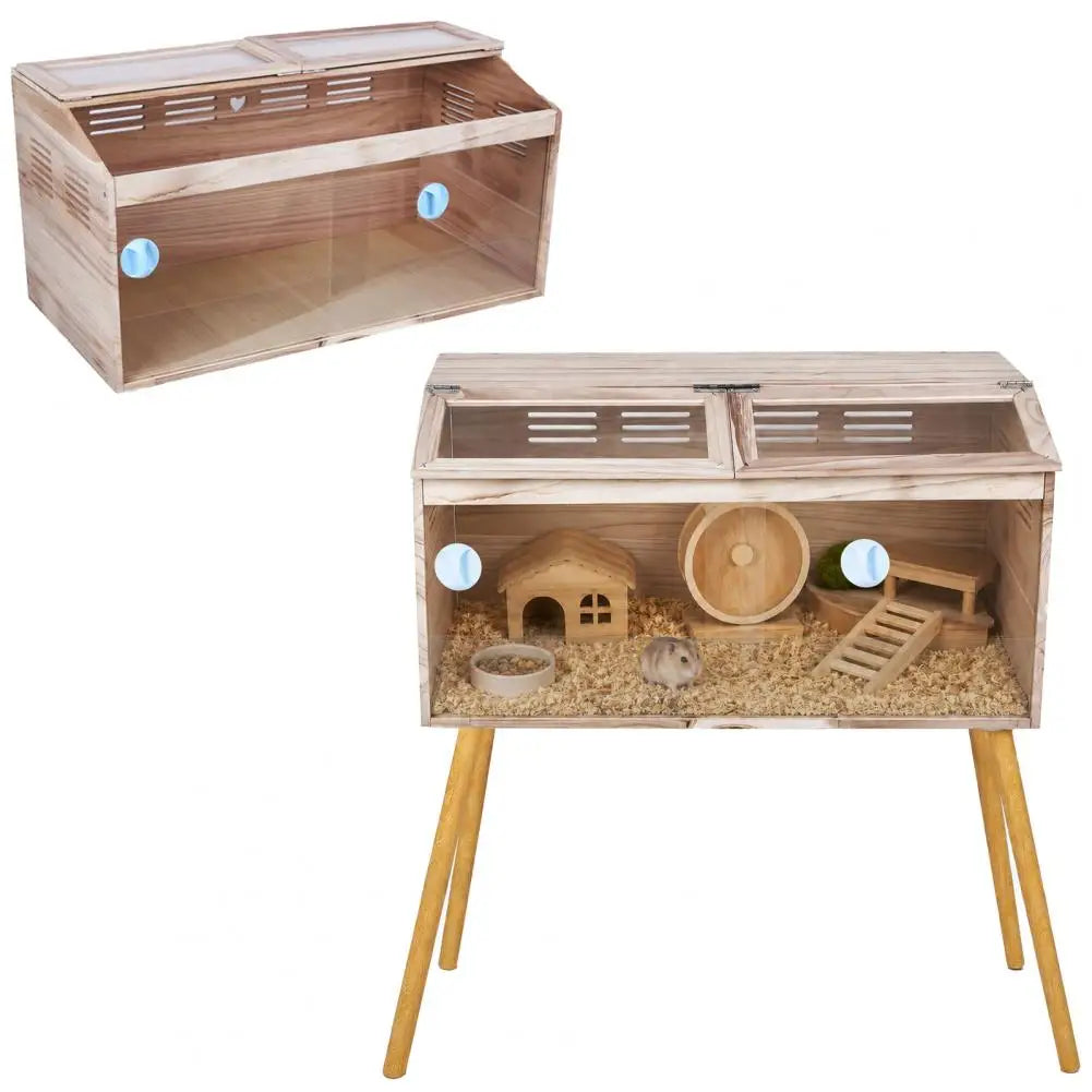 Wooden Hamster Cage with Legs, Guinea Pig Cages Chew Proof, Hamster House, Hamster Habitat with Lockable Design